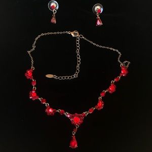 Ruby colored Necklace & Earring Set